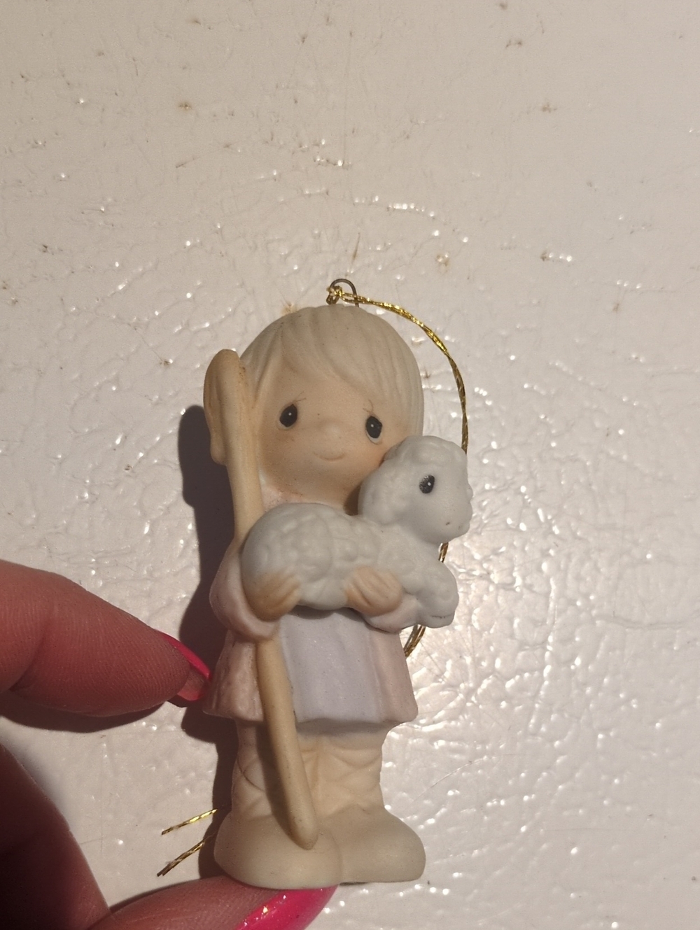 Precious Moments Cream and White Shepherd Boy with Lamb Ornament
